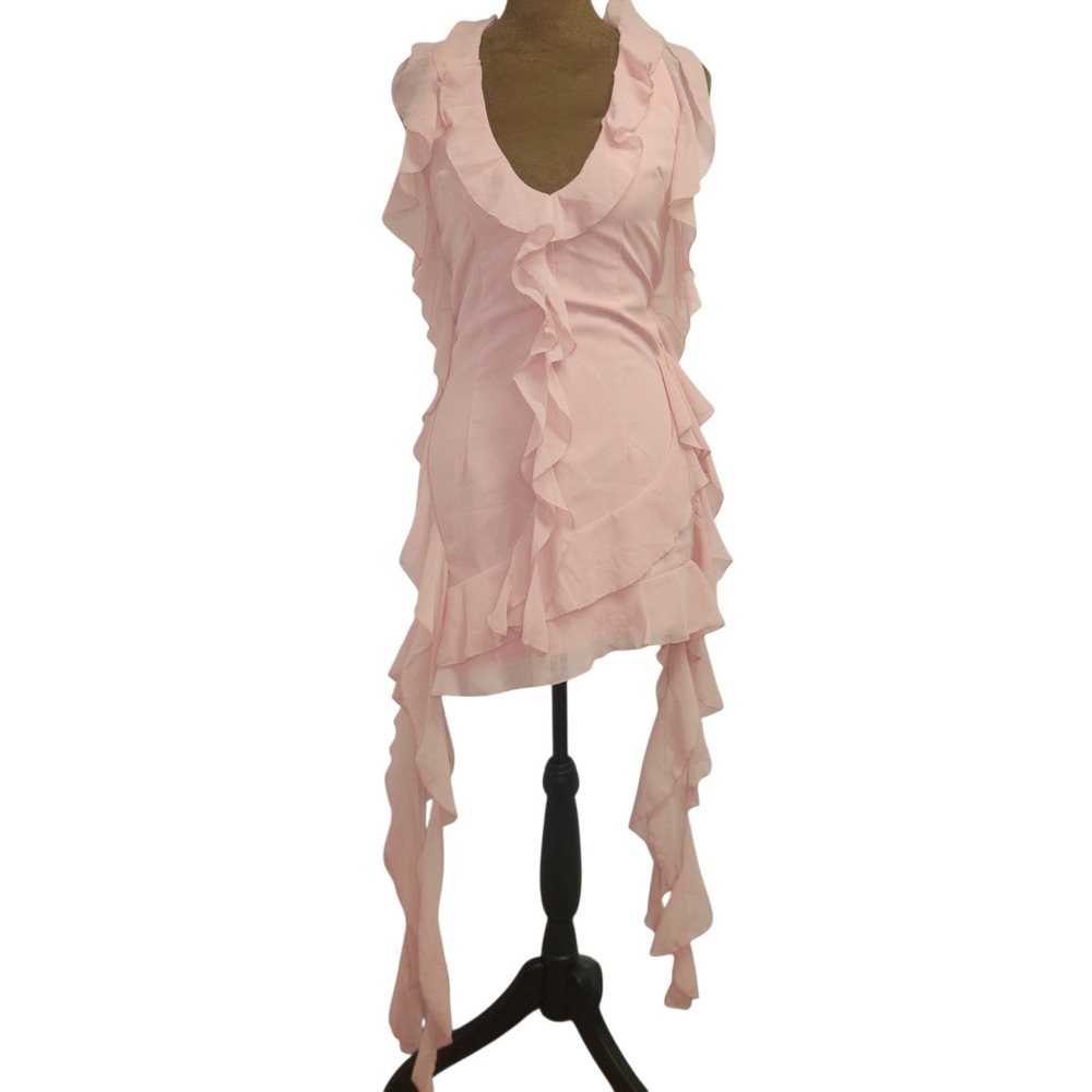 PrettyLittleThing Mini Dress Size 0 Lightweight Pink Ruffle Asymmetrical